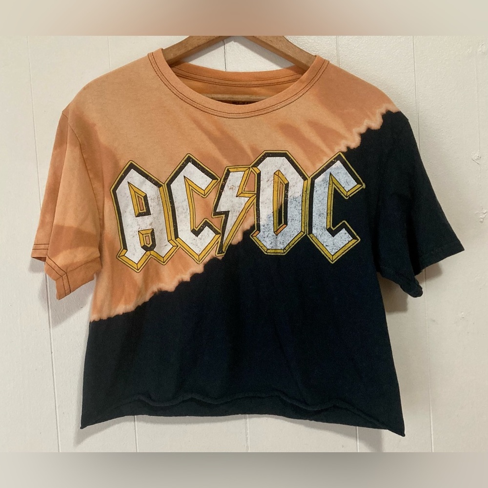 ACDC Band Tee Tie Dyed Crop Top Baby Tee Cotton Boxy Size Small